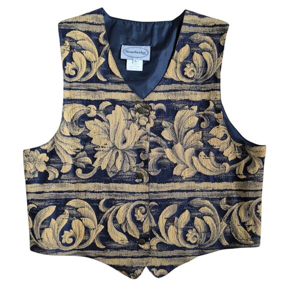 VTG Tapestry Vest Women Large Academia Preppy Old Money Tailored Floral Grunge - Picture 1 of 4